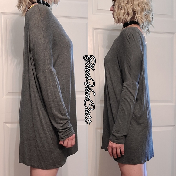 Active Collections long sleeve charcoal gray relaxed fit mini dress / Tunic top! - Picture 2 of 5